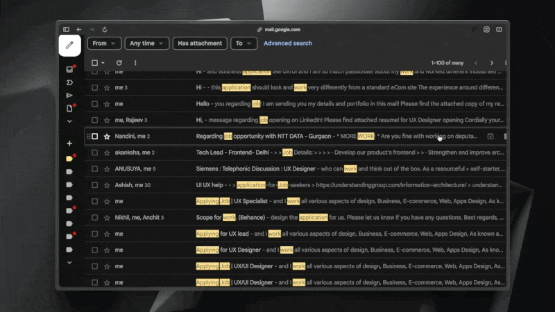 Searching my inbox for job applications I sent